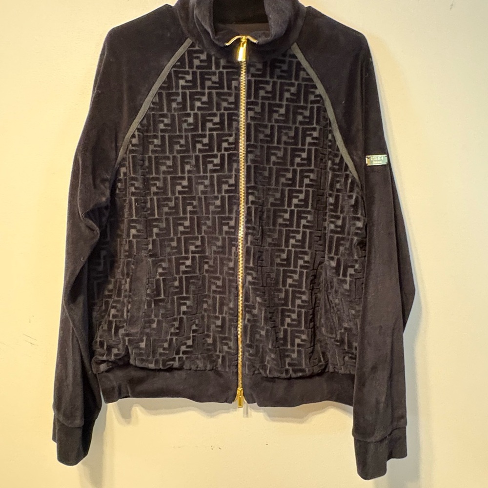Fendi Black Velvet Jacket with Gold Zipper